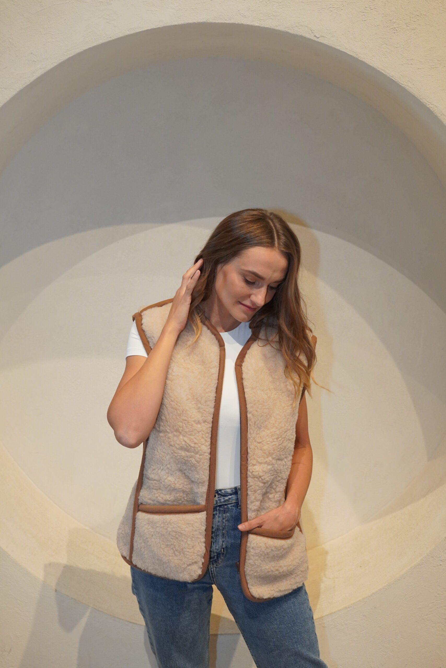 Krēmkrāsas merino vilnas veste 'UNISEX'