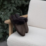 WoolLando sieviešu īstas kažokādas zamšādas tumšas čības