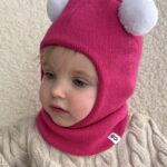 Merino vilnas bērnu ķivere rozā POMPONAS