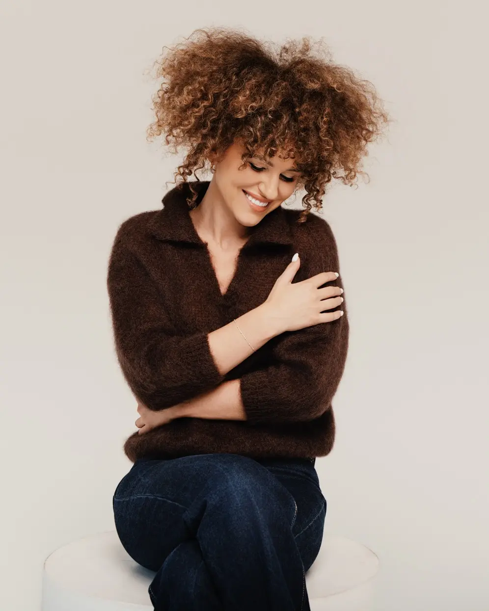 Sieviešu mohēras vilnas polo džemperis BRŪNS