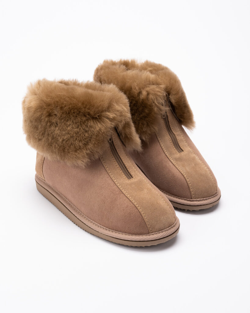 WoolLando sieviešu dabīgās ādas zābaki ar kažokādu un rāvējslēdzēju BRŪNI