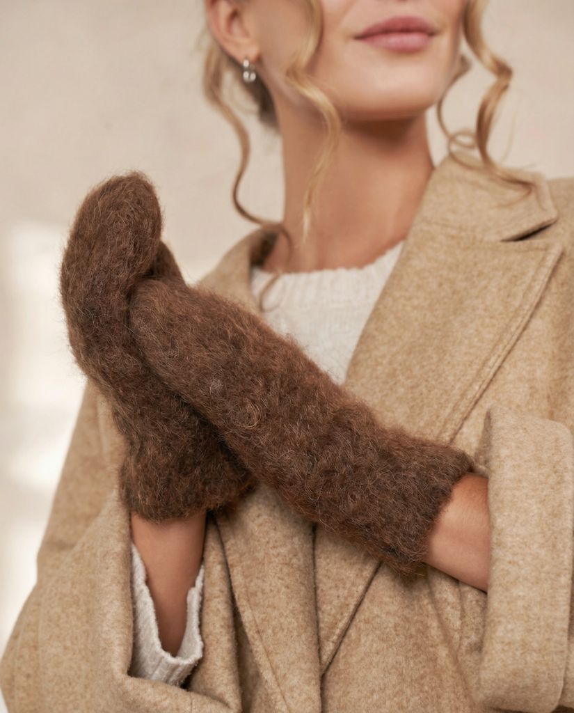 Brūni unisex cimdi no 100% suņa vilnas – WoolLando