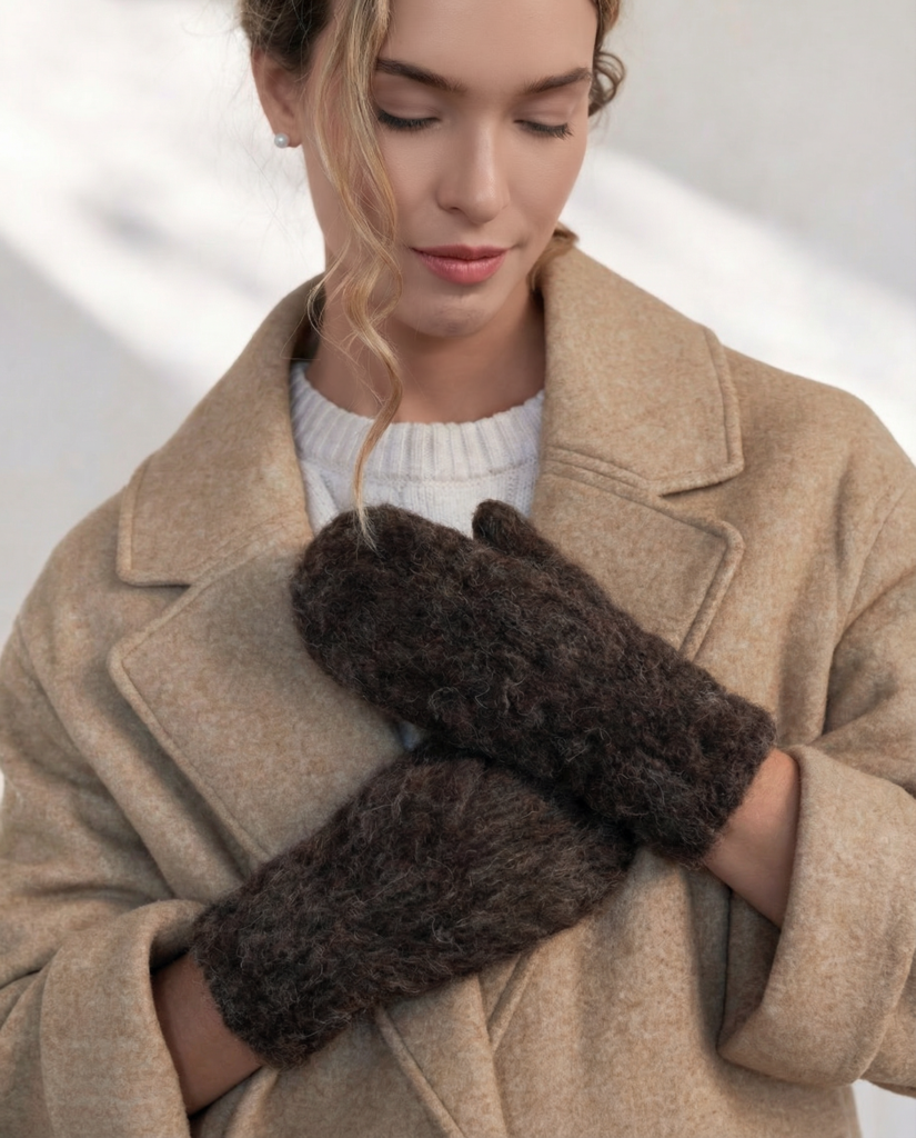 Tumši brūni 100% suņa vilnas dūraiņi 