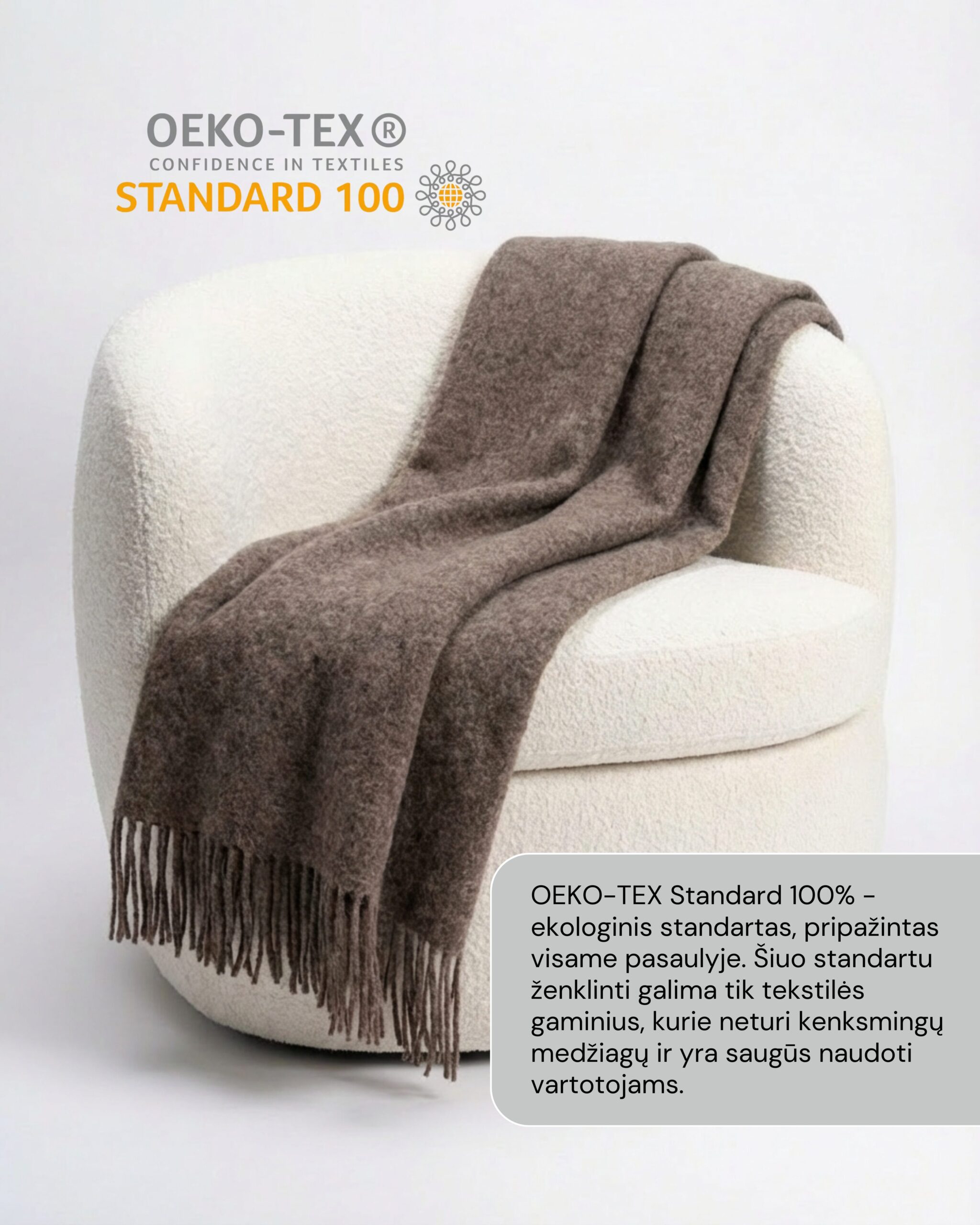 Jaunzēlandes aitas vilnas sega COCOA BROWN, WoolLando