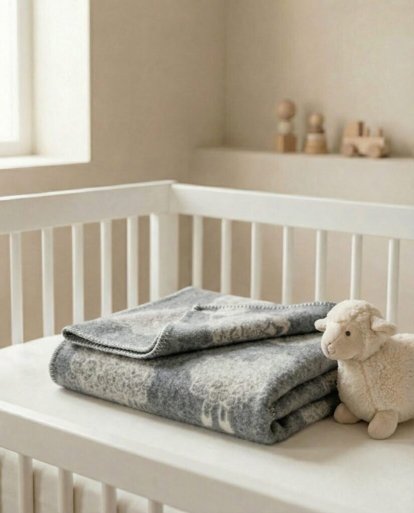 Bērnu pelēkā vilnas sega LITTLE SHEEP