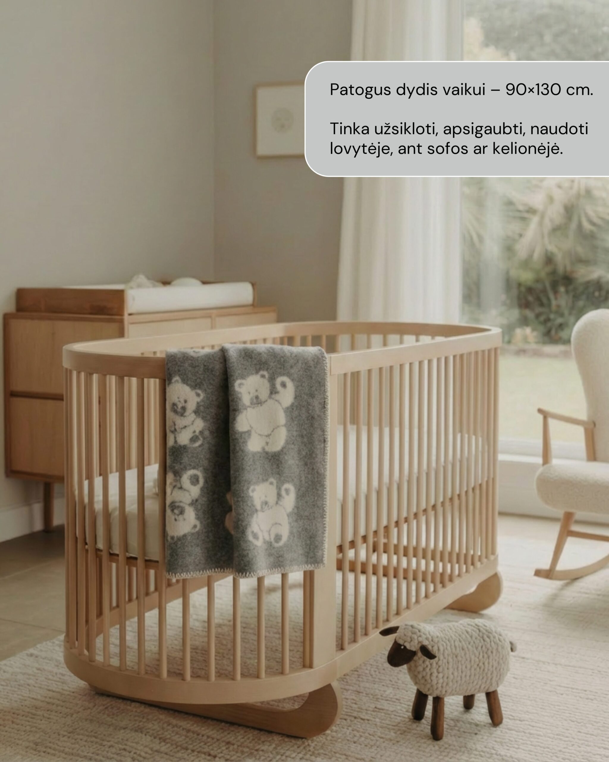 Bērnu pelēkā vilnas sega TEDDY BEAR