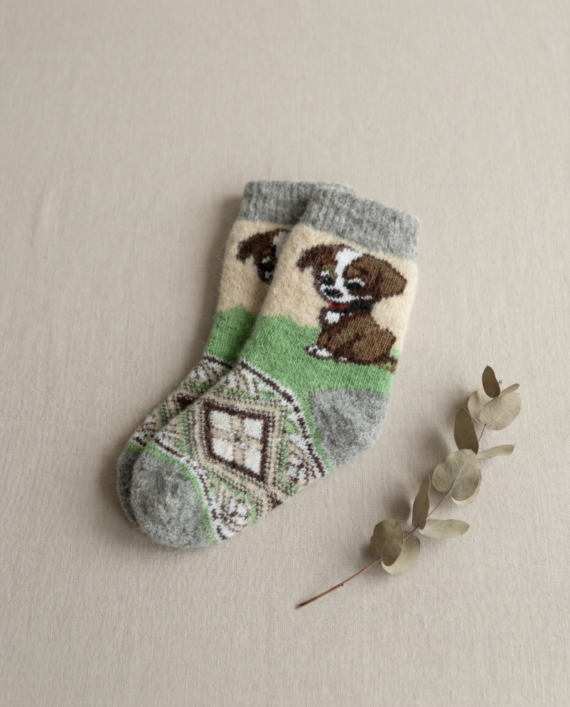 Bērnu merīnovilnas zeķes ŠUNIUKAS, WoolLando