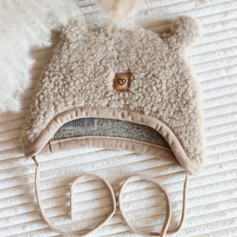 Bērnu brūnā jēra vilnas cepure ar austiņām – Zaffiro