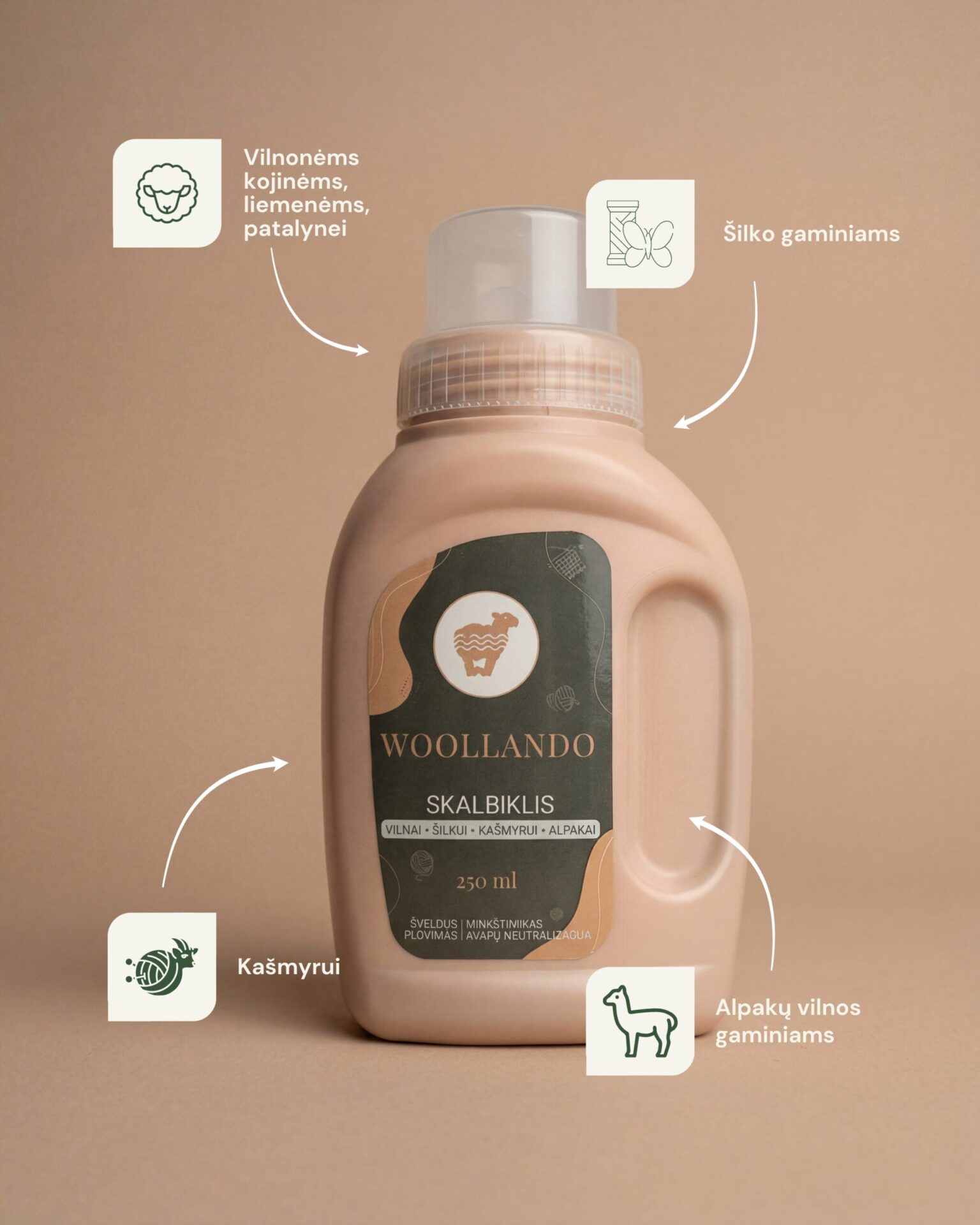 Universāls vilnas, zīda un kašmira mazgāšanas līdzeklis 250 ml, WoolLando