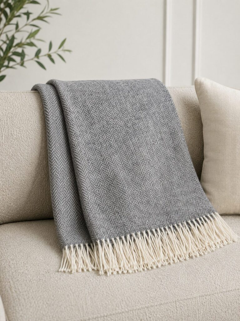 Jaunzēlandes aitas vilnas sega GREY HERRINGBONE, WoolLando