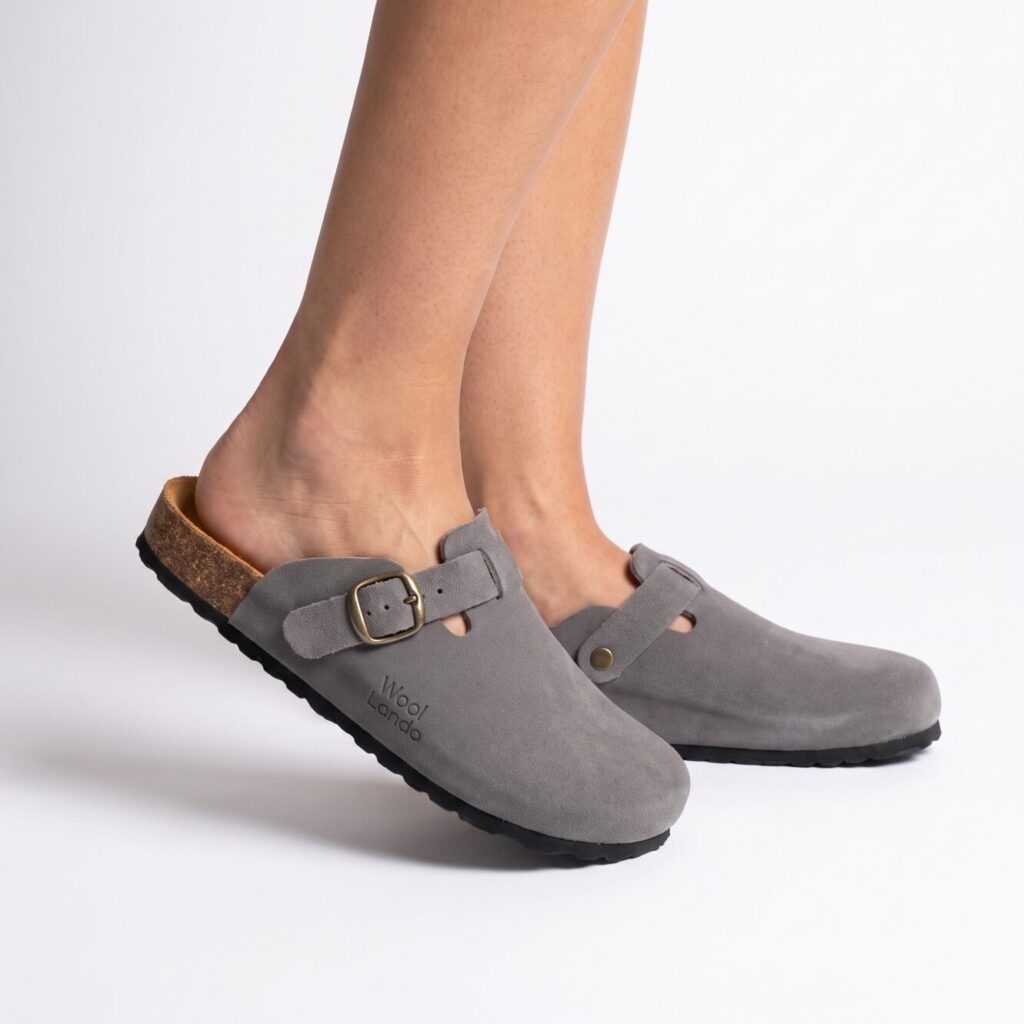 Pilkas dabīgās ādas čības/sandales, WoolLando UNISEX