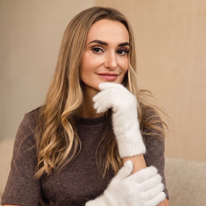 Sieviešu merīnovilnas pirkstaiņi WHITE, WoolLando