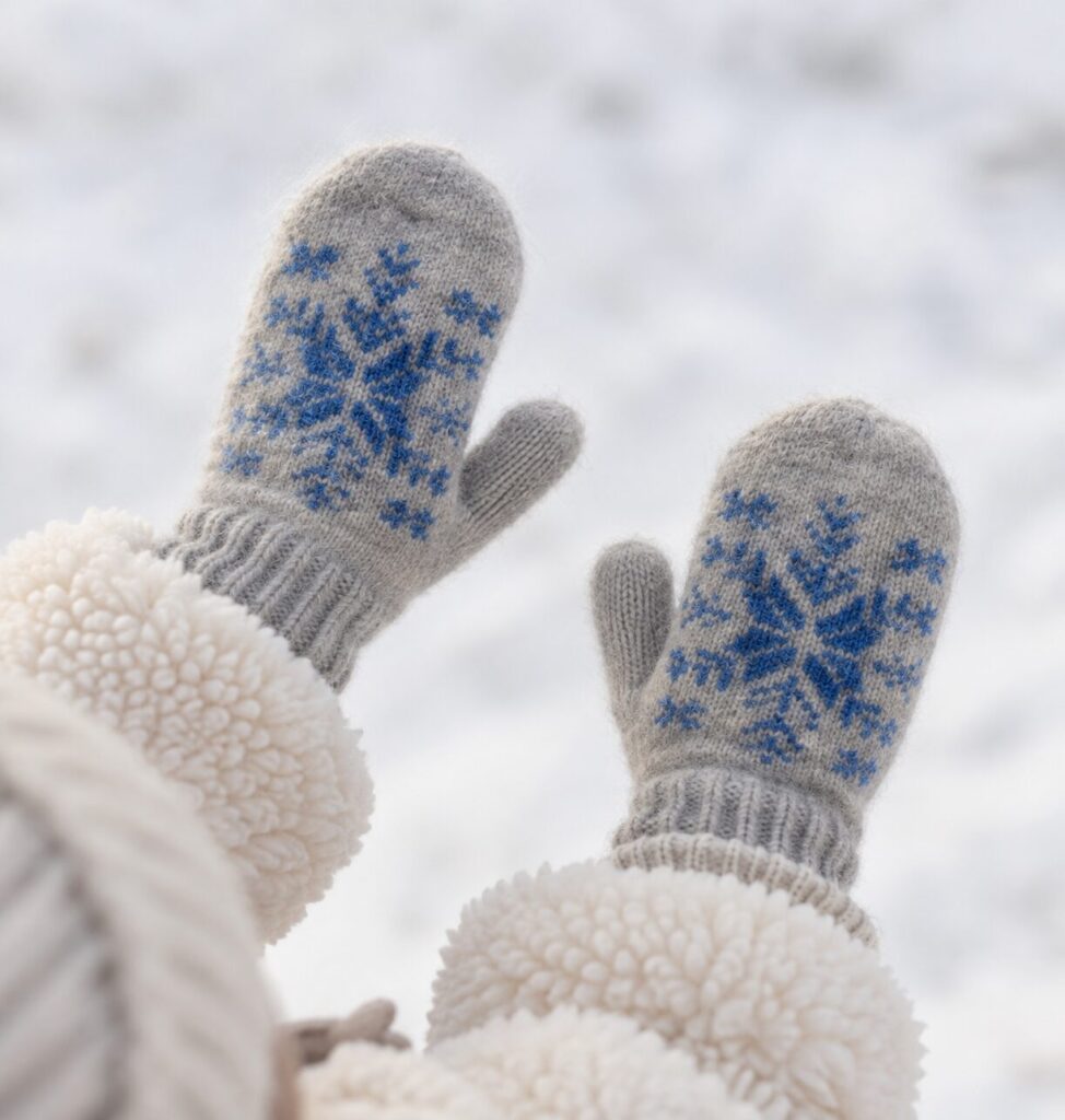 Bērnu vilnas dūraiņi BLUE SNOWFLAKE, WoolLando